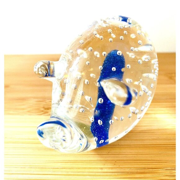 Blown Glass Pig Paperweight Center Blue Murano Style - Picture 1 of 7